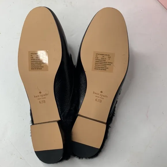 Kate Spade Caelyn black leather shearling lined slides NIB