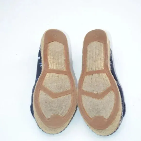 Kate Spade Navy Blue White Birds Canvas Leather Espadrilles Loafers Sandals 8