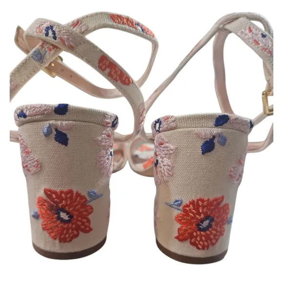 Kate Spade New York Delphine Ankle Strap Block Heels Cream Dotty Floral Sandals