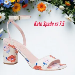 Kate Spade New York Delphine Ankle Strap Block Heels Cream Dotty Floral Sandals