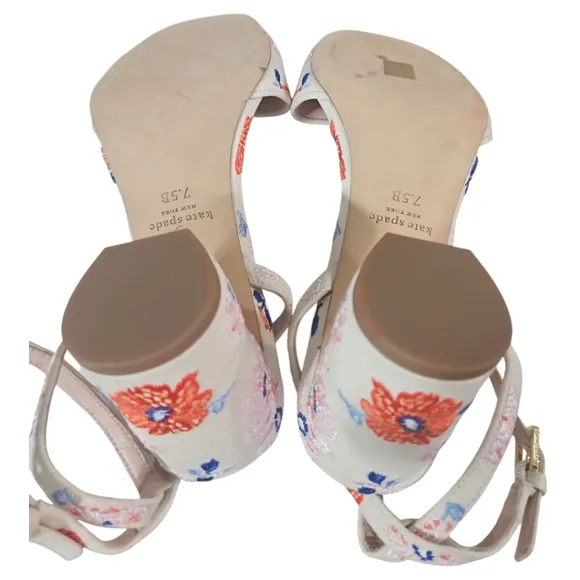 Kate Spade New York Delphine Ankle Strap Block Heels Cream Dotty Floral Sandals