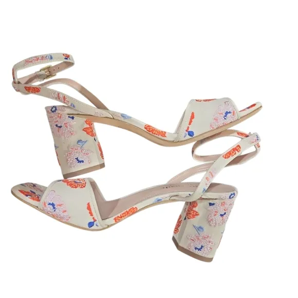 Kate Spade New York Delphine Ankle Strap Block Heels Cream Dotty Floral Sandals