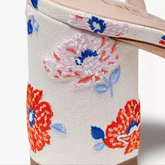 Kate Spade New York Delphine Ankle Strap Block Heels Cream Dotty Floral Sandals