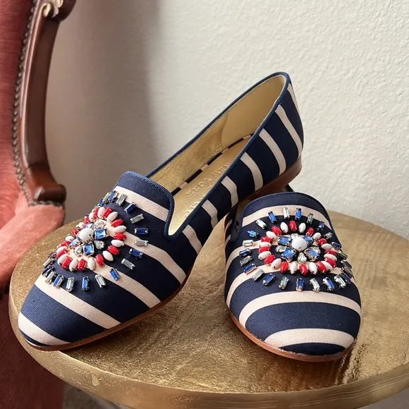 Kate Spade Tia Firework loafers, striped and embellished, size 7.5 womens NWT