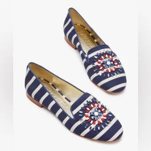 Kate Spade Tia Firework loafers, striped and embellished, size 7.5 womens NWT