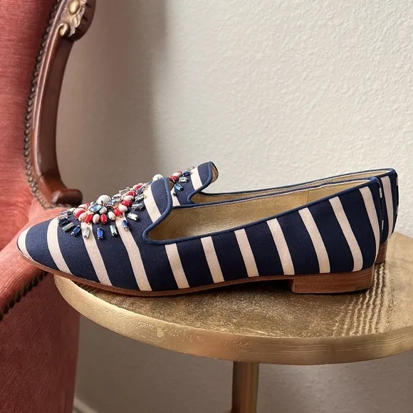Kate Spade Tia Firework loafers, striped and embellished, size 7.5 womens NWT