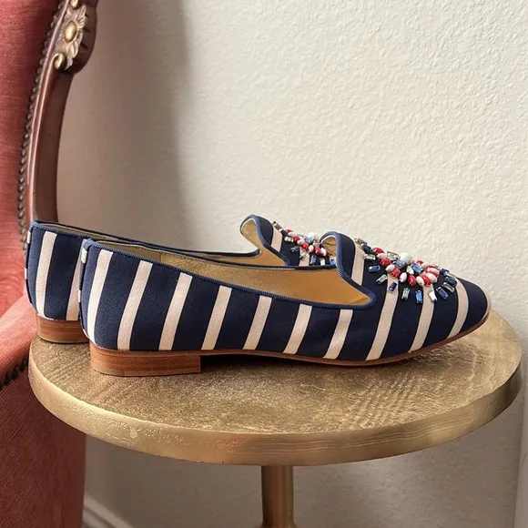 Kate Spade Tia Firework loafers, striped and embellished, size 7.5 womens NWT