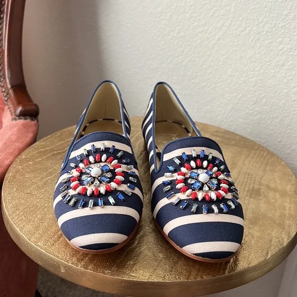 Kate Spade Tia Firework loafers, striped and embellished, size 7.5 womens NWT