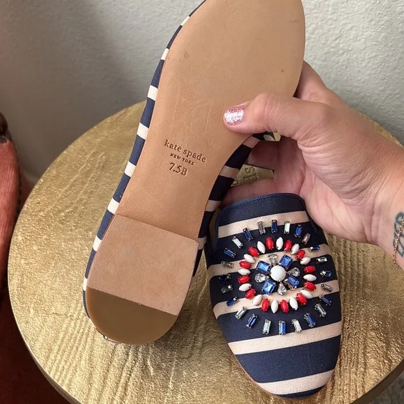 Kate Spade Tia Firework loafers, striped and embellished, size 7.5 womens NWT