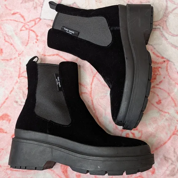 Kate Spade Winnie Boots Black Velvet Suede Size 9 Chelsea Boots Look