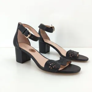 KATE SPADE Women 8 Willow Sandals Black Laser Cut Out Leather Chunky Block Heel