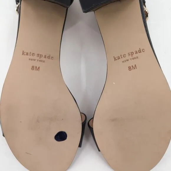 KATE SPADE Women 8 Willow Sandals Black Laser Cut Out Leather Chunky Block Heel