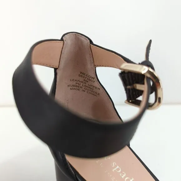 KATE SPADE Women 8 Willow Sandals Black Laser Cut Out Leather Chunky Block Heel