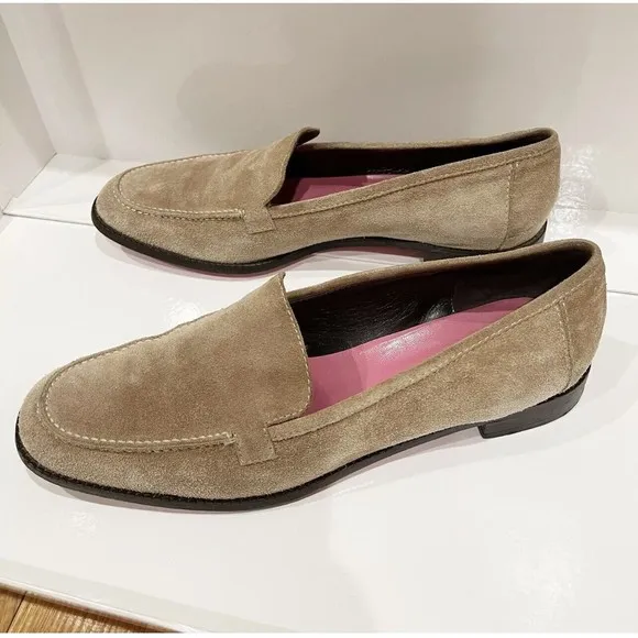 Kate Spade Womens Suede Loafers Size 9.5 M Flats Pink Sole Beige Made in Italy