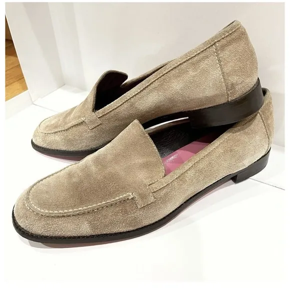 Kate Spade Womens Suede Loafers Size 9.5 M Flats Pink Sole Beige Made in Italy