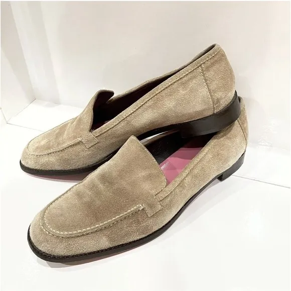 Kate Spade Womens Suede Loafers Size 9.5 M Flats Pink Sole Beige Made in Italy