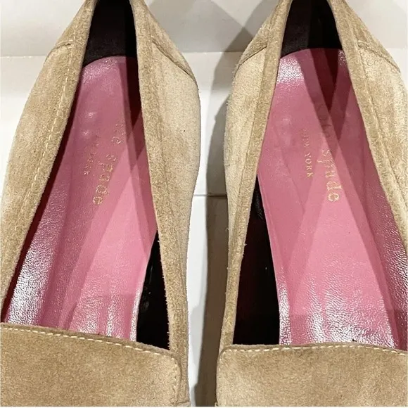 Kate Spade Womens Suede Loafers Size 9.5 M Flats Pink Sole Beige Made in Italy