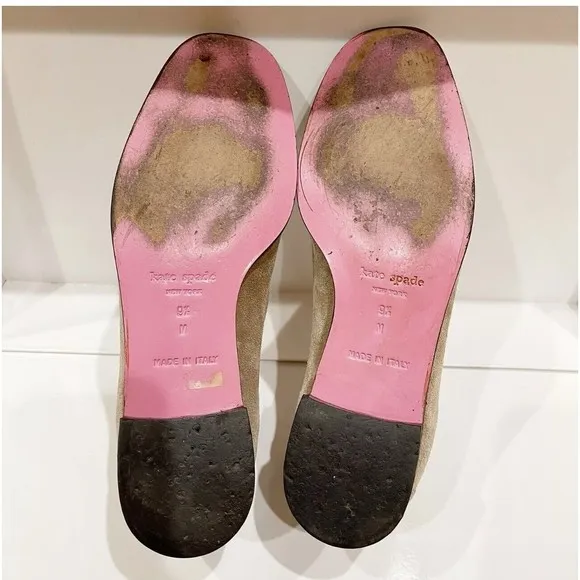 Kate Spade Womens Suede Loafers Size 9.5 M Flats Pink Sole Beige Made in Italy