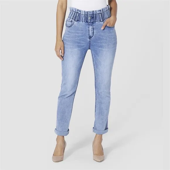 Katie Wide Waist Gathered Jeans | Light Denim