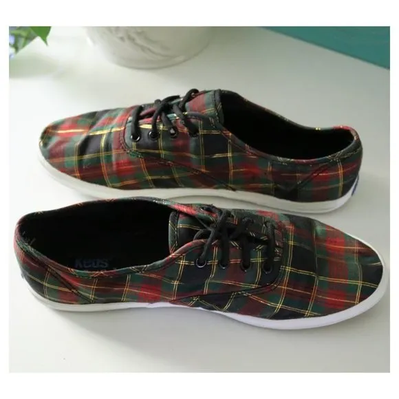 KEDS Vintage Christmas Plaid Sneakers Retro 90s Holiday - Size 8