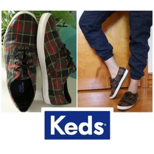 KEDS Vintage Christmas Plaid Sneakers Retro 90s Holiday - Size 8
