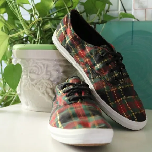 KEDS Vintage Christmas Plaid Sneakers Retro 90s Holiday - Size 8