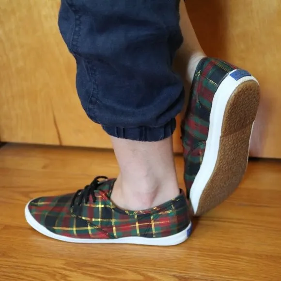 KEDS Vintage Christmas Plaid Sneakers Retro 90s Holiday - Size 8