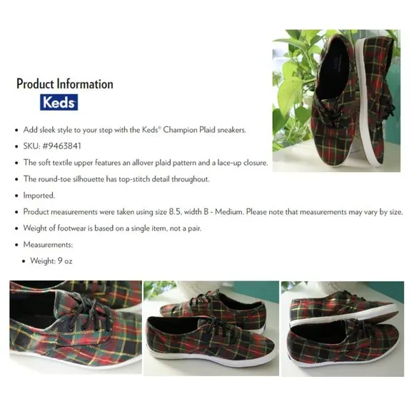 KEDS Vintage Christmas Plaid Sneakers Retro 90s Holiday - Size 8