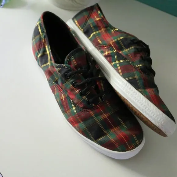 KEDS Vintage Christmas Plaid Sneakers Retro 90s Holiday - Size 8