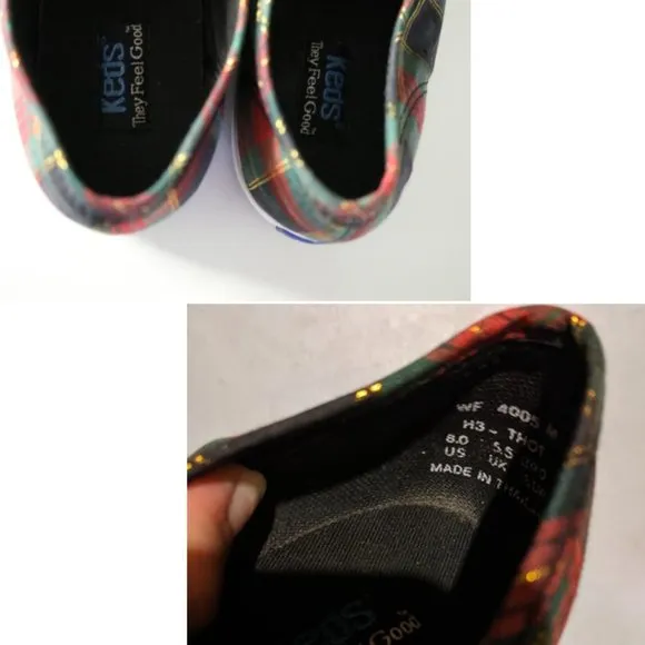 KEDS Vintage Christmas Plaid Sneakers Retro 90s Holiday - Size 8