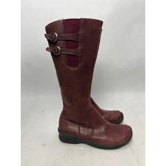 Keen Bern Baby Boots Womens 6 Maroon Leather Waterproof Side Zip Tall Riding