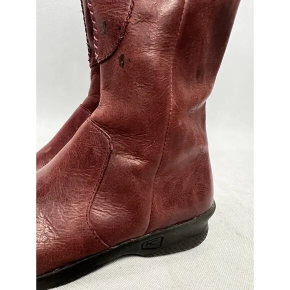 Keen Bern Baby Boots Womens 6 Maroon Leather Waterproof Side Zip Tall Riding