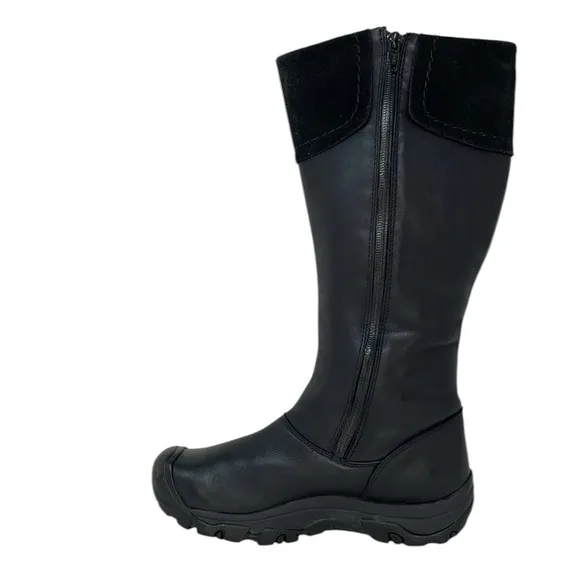 KEEN Boots Tall Black Leather Suede Cuff Side Zip Size 6
