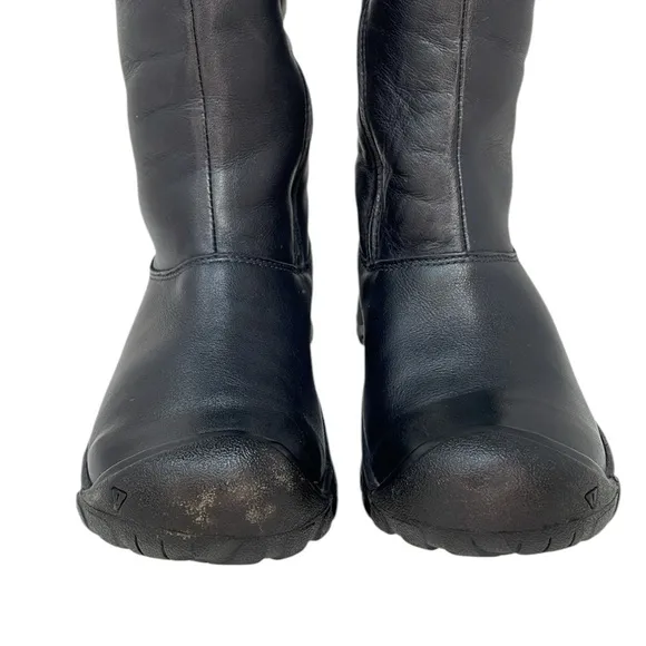 KEEN Boots Tall Black Leather Suede Cuff Side Zip Size 6