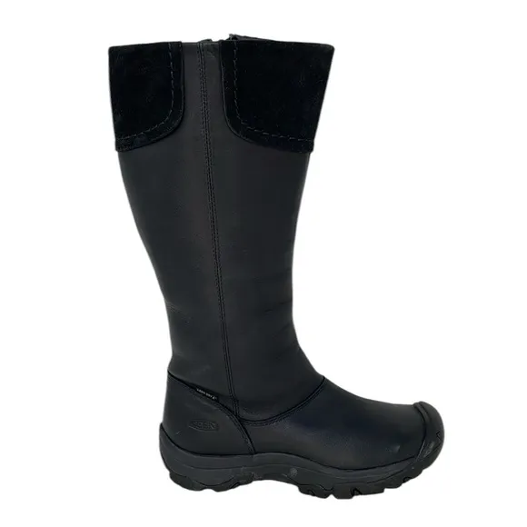 KEEN Boots Tall Black Leather Suede Cuff Side Zip Size 6
