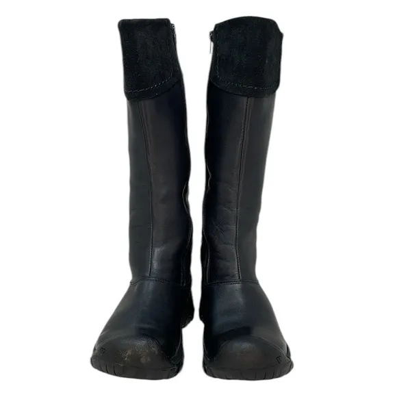 KEEN Boots Tall Black Leather Suede Cuff Side Zip Size 6