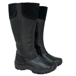 KEEN Boots Tall Black Leather Suede Cuff Side Zip Size 6