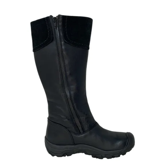 KEEN Boots Tall Black Leather Suede Cuff Side Zip Size 6