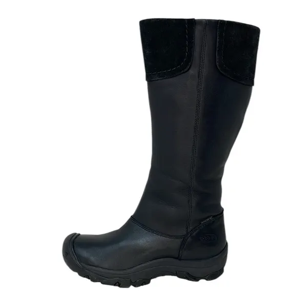 KEEN Boots Tall Black Leather Suede Cuff Side Zip Size 6