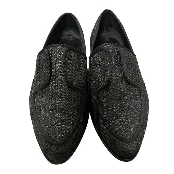 KELSI DAGGER Womans 6 Stanton Woven Straw Loafers Pointed Toe Slip On Black Gray