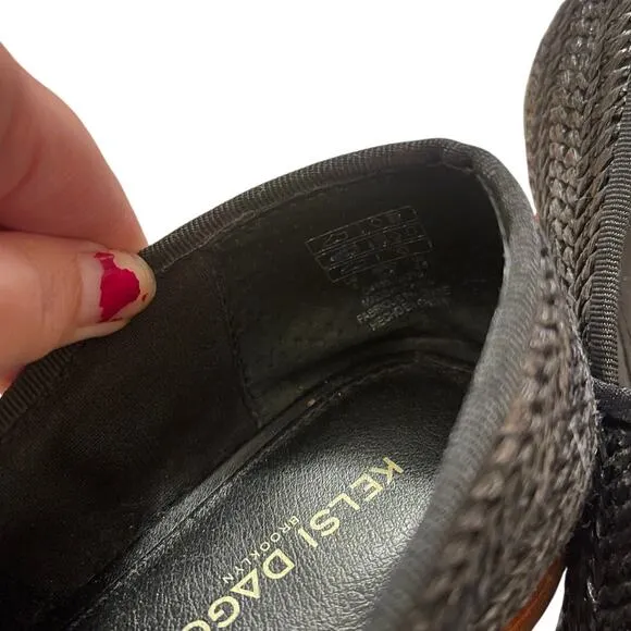 KELSI DAGGER Womans 6 Stanton Woven Straw Loafers Pointed Toe Slip On Black Gray