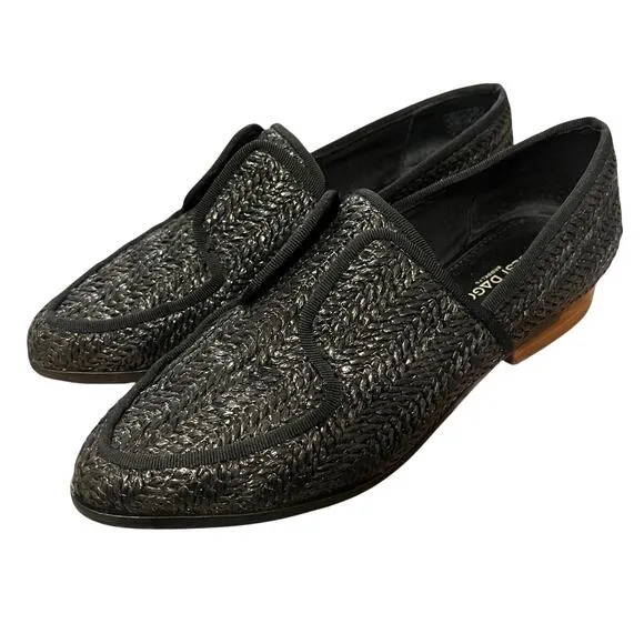 KELSI DAGGER Womans 6 Stanton Woven Straw Loafers Pointed Toe Slip On Black Gray