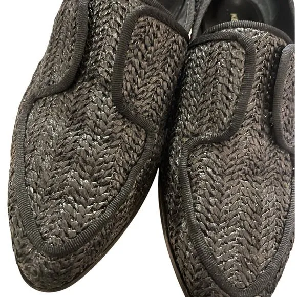 KELSI DAGGER Womans 6 Stanton Woven Straw Loafers Pointed Toe Slip On Black Gray
