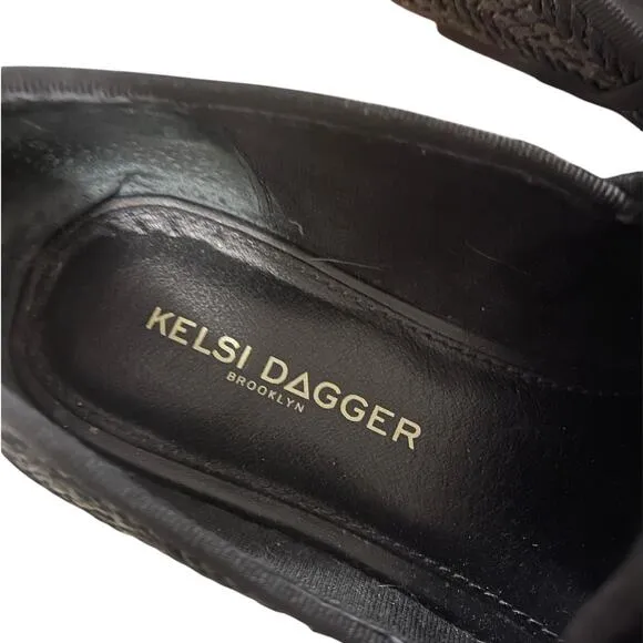 KELSI DAGGER Womans 6 Stanton Woven Straw Loafers Pointed Toe Slip On Black Gray