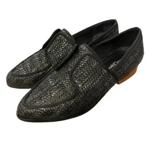 KELSI DAGGER Womans 6 Stanton Woven Straw Loafers Pointed Toe Slip On Black Gray