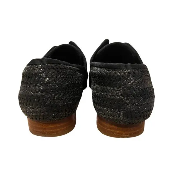 KELSI DAGGER Womans 6 Stanton Woven Straw Loafers Pointed Toe Slip On Black Gray