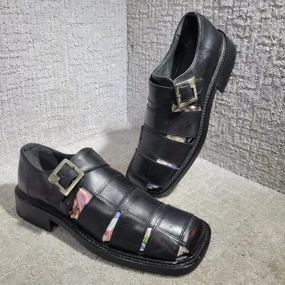 Kenneth Cole Men’s Size 10.5 US Black Leather Fisherman Sandals Made In Italy