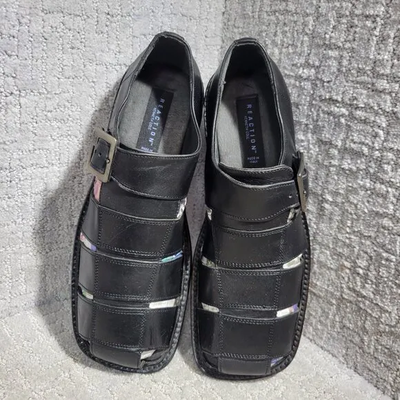 Kenneth Cole Men’s Size 10.5 US Black Leather Fisherman Sandals Made In Italy