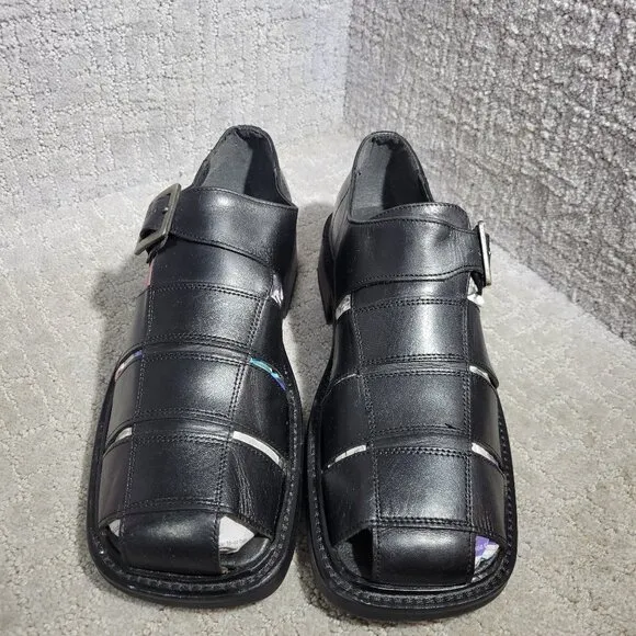 Kenneth Cole Men’s Size 10.5 US Black Leather Fisherman Sandals Made In Italy