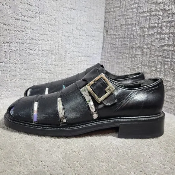 Kenneth Cole Men’s Size 10.5 US Black Leather Fisherman Sandals Made In Italy